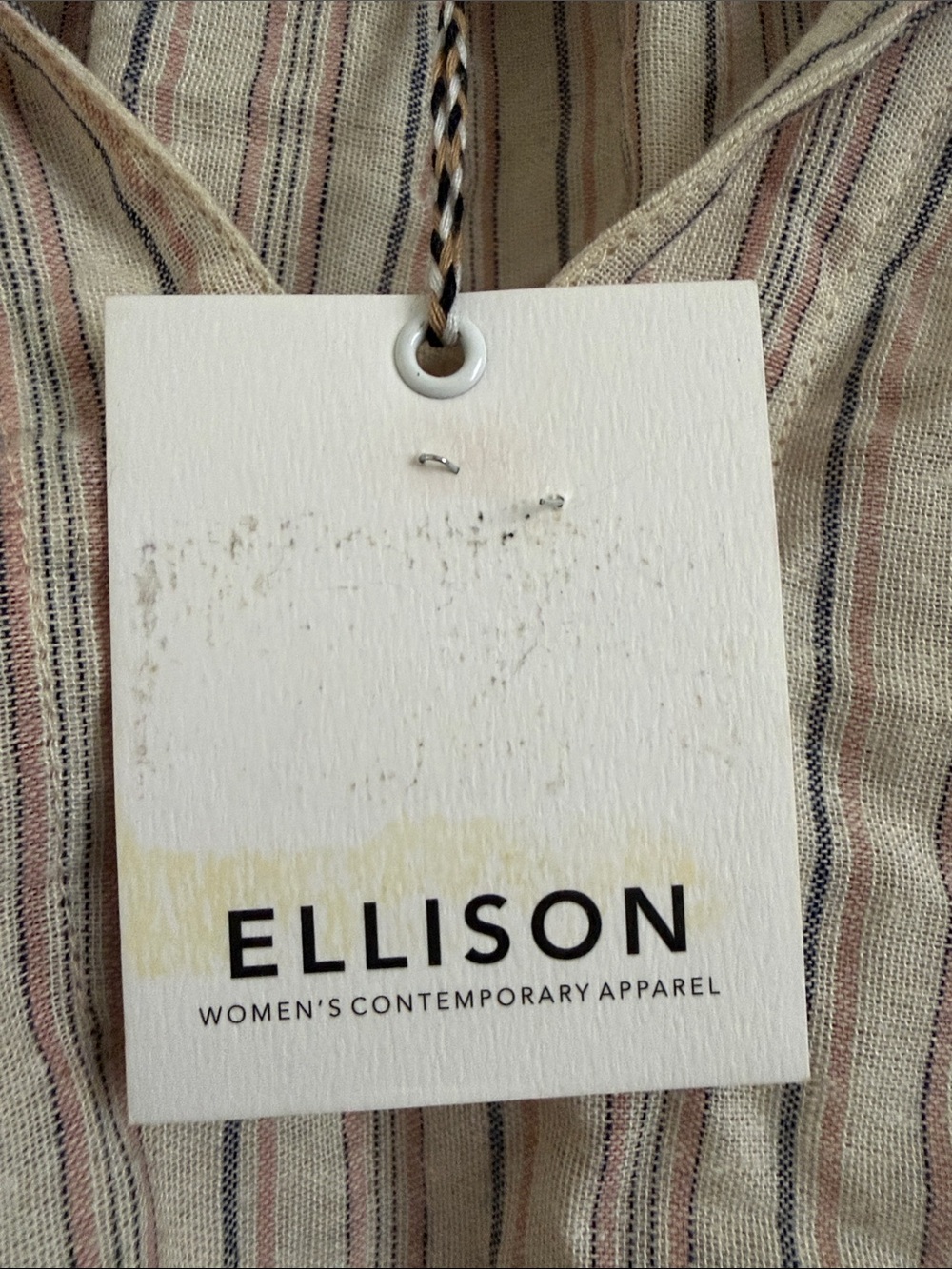 Ellison Neutral Striped Tie-Neck Blouse Sz S - Picture 4 of 5
